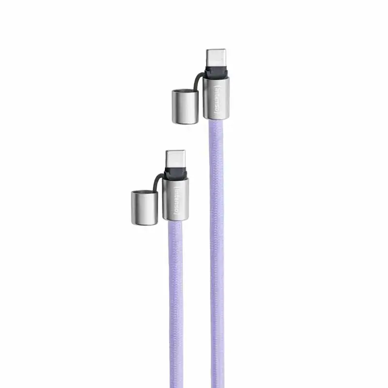 Intenso USB-C įkrovimo dirželis telefonui su laidu 60W greitas įkrovimas reguliuojamas ilgis 1,65m nailonas violetinis