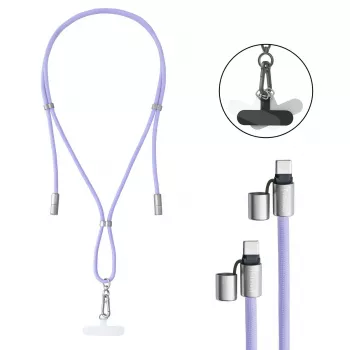 Intenso USB-C įkrovimo dirželis telefonui su laidu 60W greitas įkrovimas reguliuojamas ilgis 1,65m nailonas violetinis
