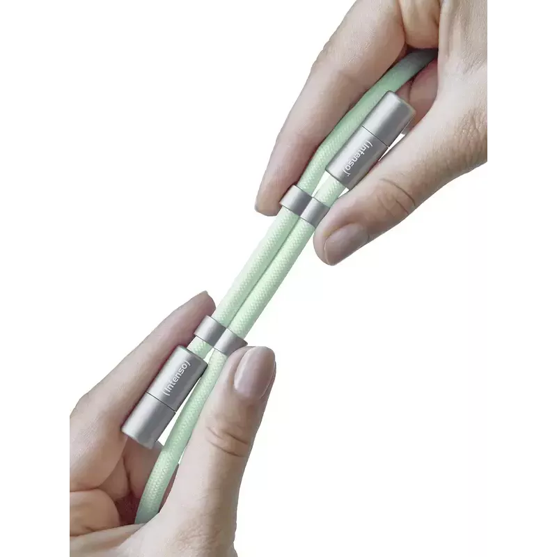 Intenso USB-C įkrovimo dirželis telefonui su laidu 60W greitas įkrovimas, reguliuojamas ilgis 1,65m, nailonas, žalia
