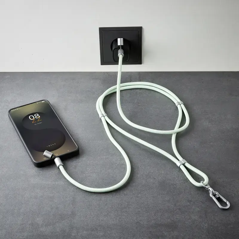 Intenso USB-C įkrovimo dirželis telefonui su laidu 60W greitas įkrovimas, reguliuojamas ilgis 1,65m, nailonas, žalia