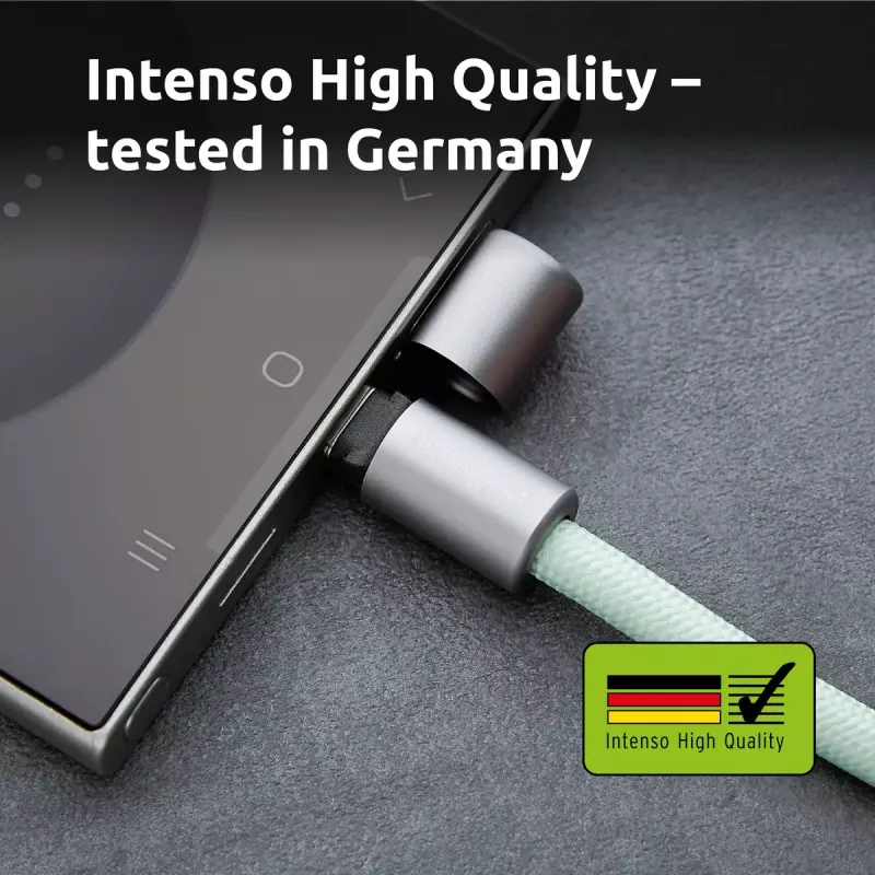 Intenso USB-C įkrovimo dirželis telefonui su laidu 60W greitas įkrovimas, reguliuojamas ilgis 1,65m, nailonas, žalia