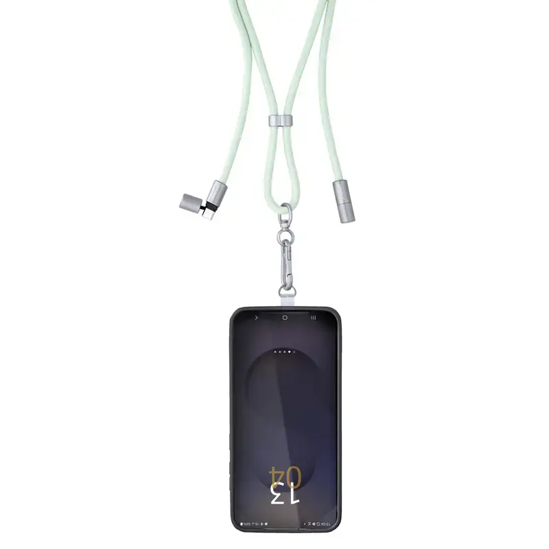 Intenso USB-C įkrovimo dirželis telefonui su laidu 60W greitas įkrovimas, reguliuojamas ilgis 1,65m, nailonas, žalia