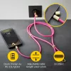 Intenso USB-C krovimo dirželis telefonui neoninė rožinė 60W greitasis krovimas reguliuojamas ilgis 1,65 m nailonas