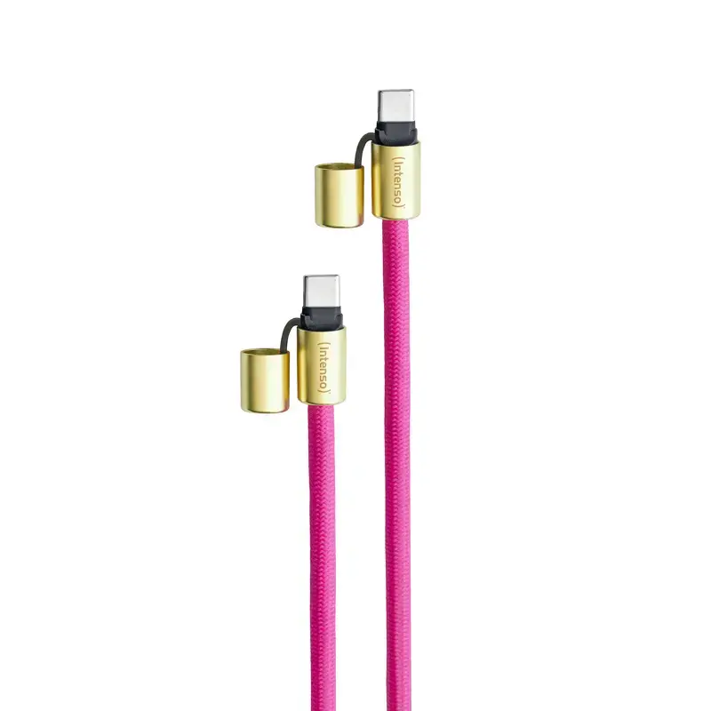 Intenso USB-C krovimo dirželis telefonui neoninė rožinė 60W greitasis krovimas reguliuojamas ilgis 1,65 m nailonas