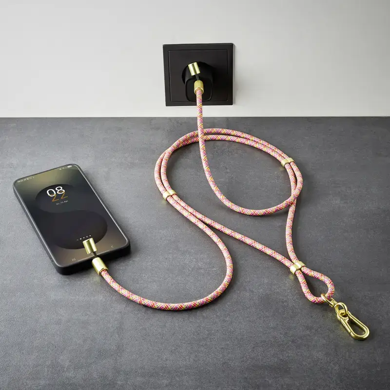 Intenso USB-C pakabinamas telefono laidinis dirželis 60W greitasis įkrovimas reguliuojamas ilgis 1,65m nailonas įvairiaspalvis