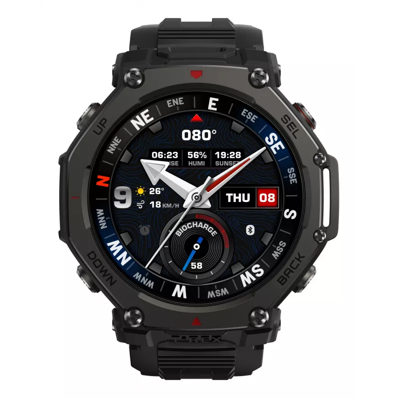 Amazfit T-Rex 3 Pro 3,81 cm (1,5 colio) AMOLED 48 mm Skaitmeninis 480 x 480 pikselių Liečiamas ekranas Juodas „Wi-Fi“ GPS (palydovinis)