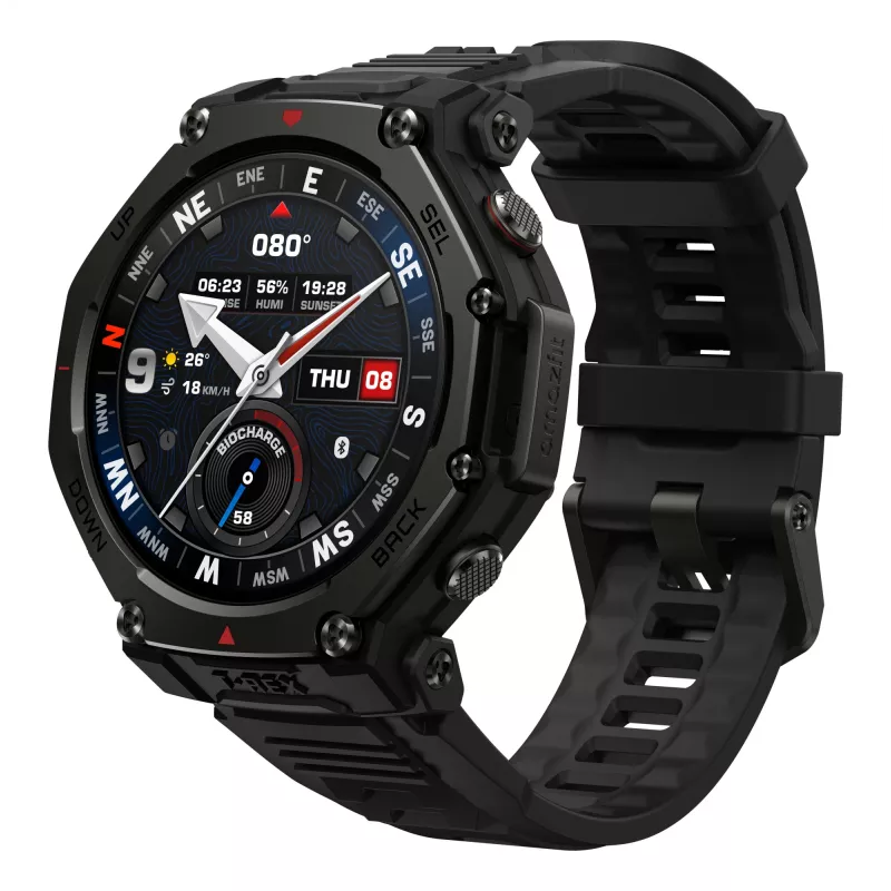 Amazfit T-Rex 3 Pro 3,81 cm (1,5 colio) AMOLED 48 mm Skaitmeninis 480 x 480 pikselių Liečiamas ekranas Juodas „Wi-Fi“ GPS (palydovinis)
