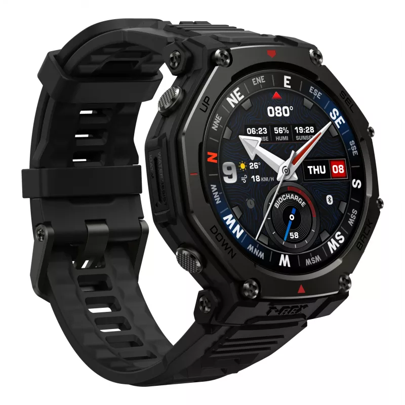 Amazfit T-Rex 3 Pro 3,81 cm (1,5 colio) AMOLED 48 mm Skaitmeninis 480 x 480 pikselių Liečiamas ekranas Juodas „Wi-Fi“ GPS (palydovinis)