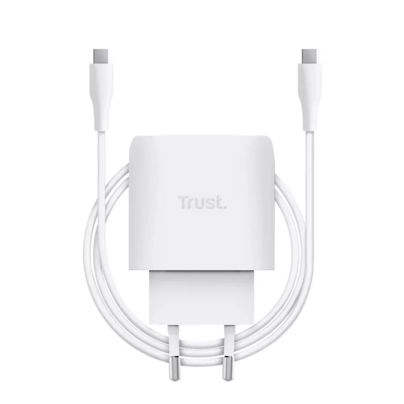 TRUST Maxo 45W USB-C GaN įkroviklis, 45 W, USB-C išvestis, 20 V maks., 2 m laidas, baltas
