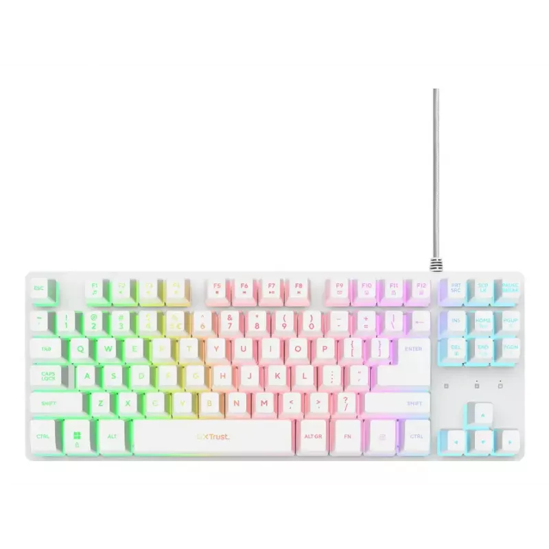 Mechaninė žaidimų klaviatūra TRUST GXT 833W Thado TKL – USB, QWERTY US, RGB, balta, 87 klavišų