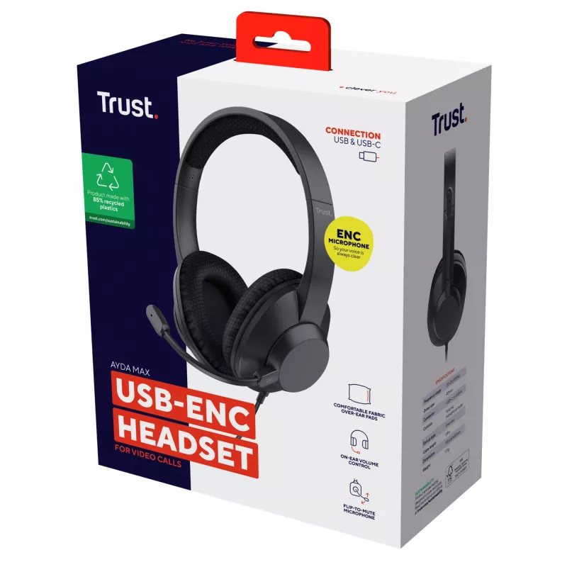 Trust Ayda Max ausinės laidinės antausinės skambučiams / muzikai USB-C / USB-A juodos