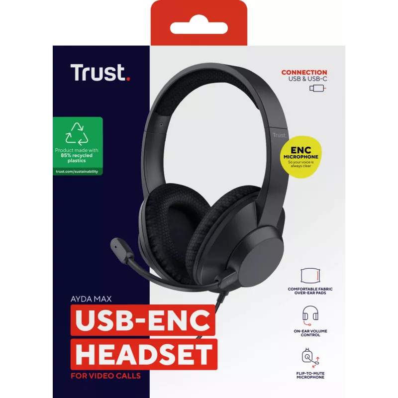 Trust Ayda Max ausinės laidinės antausinės skambučiams / muzikai USB-C / USB-A juodos