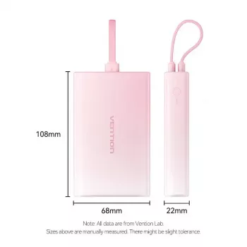 Power Bank Vention 10000mAh (USB-C, Lightning, USB-A) 22.5W LED ekranas Rožinė
