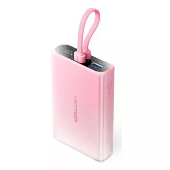 Power Bank Vention 10000mAh (USB-C, Lightning, USB-A) 22.5W LED ekranas Rožinė