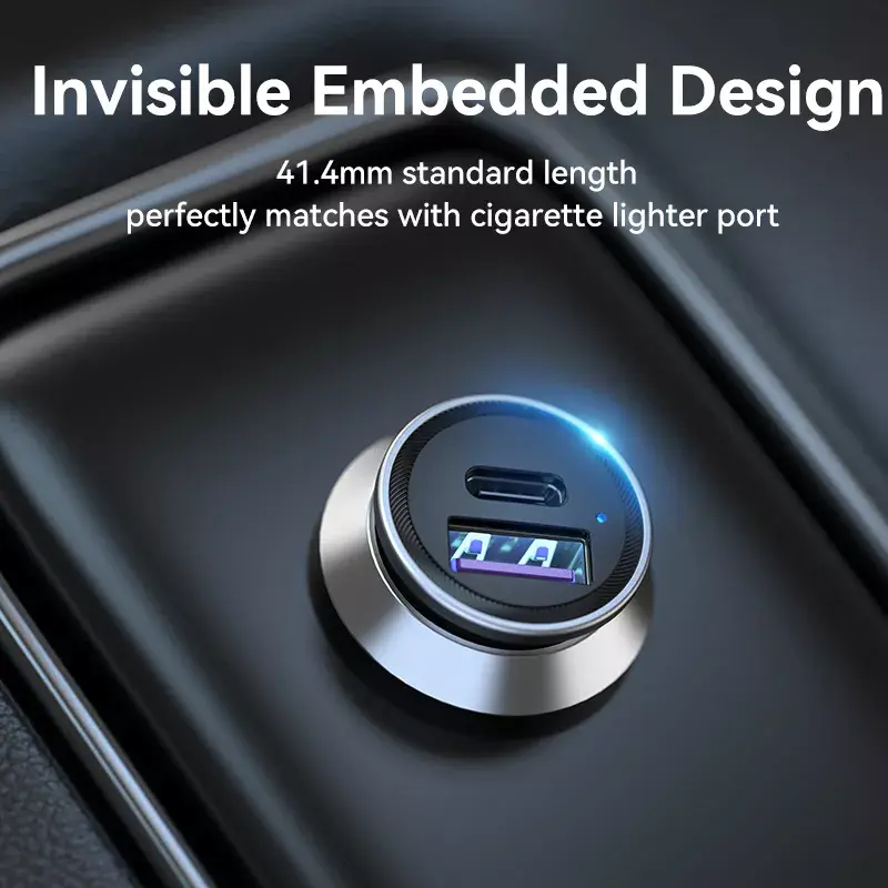 Automobilinis kroviklis Vention dviejų prievadų USB A+C (18/20) pilkas mini stiliaus aliuminio lydinys