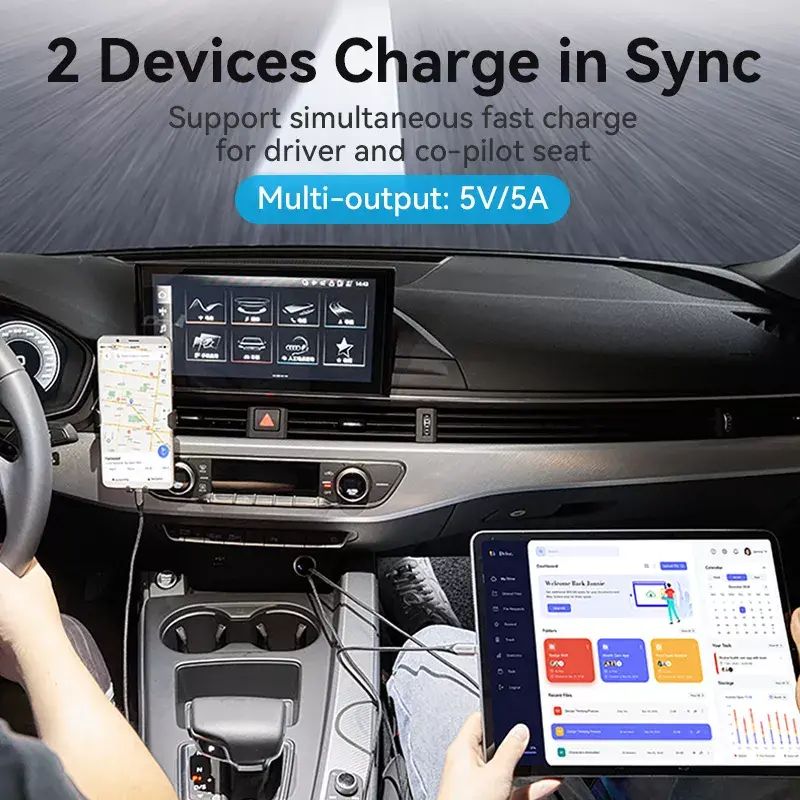 Automobilinis kroviklis Vention dviejų prievadų USB A+C (18/20) pilkas mini stiliaus aliuminio lydinys