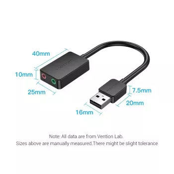 Vention 2 prievadų išorinė USB garso plokštė 0,15 m juoda 2.1 kanalai 16 bitų