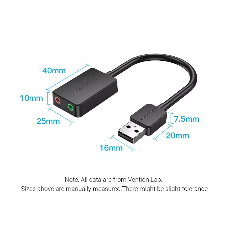 Vention 2 prievadų išorinė USB garso plokštė 0,15 m juoda 2.1 kanalai 16 bitų