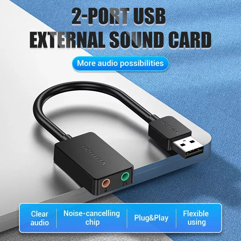 Vention 2 prievadų išorinė USB garso plokštė 0,15 m juoda 2.1 kanalai 16 bitų
