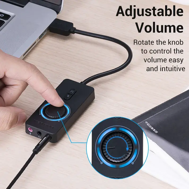 Vention USB 2.0 išorinis stereo garso adapteris su garsumo valdymu 0,15 m juodas ABS
