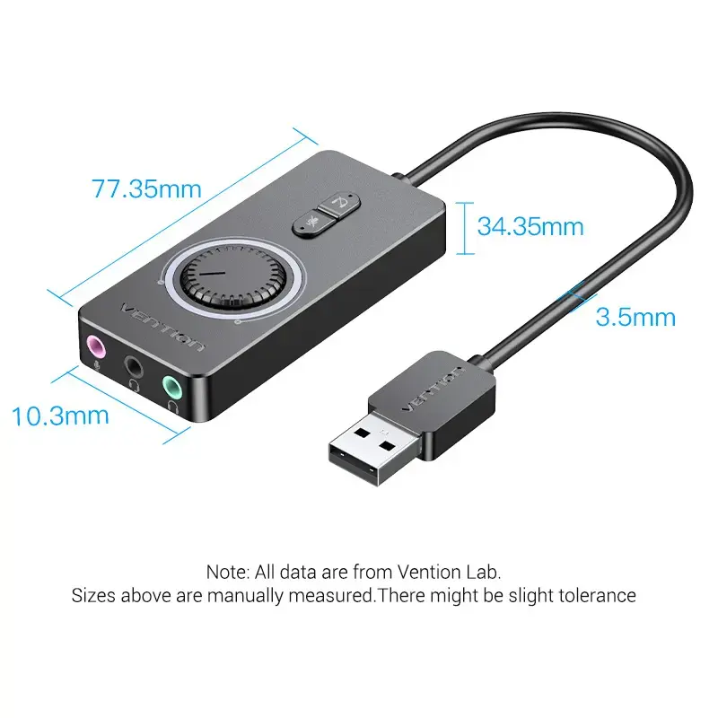 Vention USB 2.0 išorinis stereo garso adapteris su garsumo valdymu 0,15 m juodas ABS