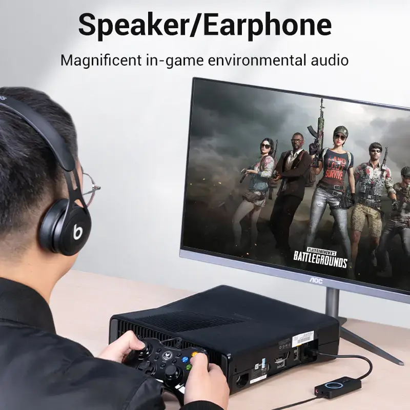 Vention USB 2.0 išorinis stereo garso adapteris su garsumo valdymu 0,15 m juodas ABS