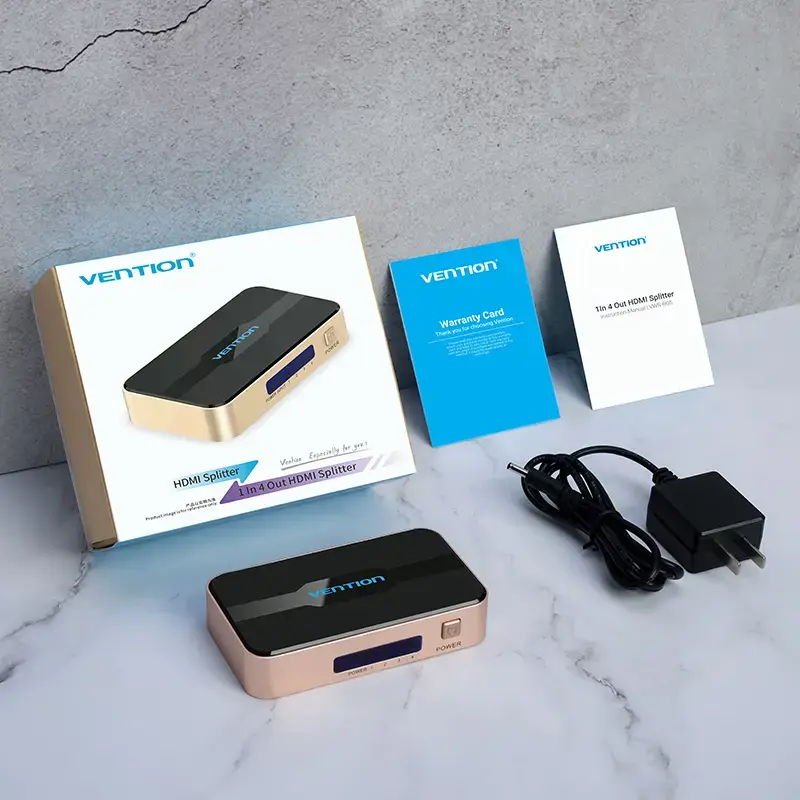 HDMI skirstytuvas Vention 1 į 4 4K@30Hz auksinis aliuminio lydinys