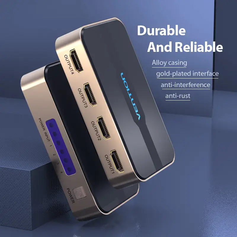 HDMI skirstytuvas Vention 1 į 4 4K@30Hz auksinis aliuminio lydinys