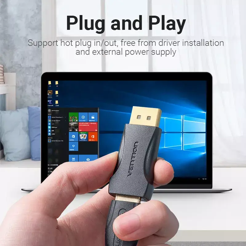 DisplayPort į HDMI adapteris Vention HBOB0, DisplayPort kištukas į HDMI lizdą, juodas, auksuoti kontaktai