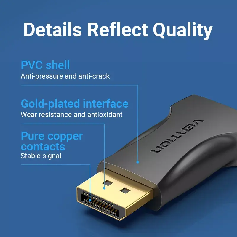 DisplayPort į HDMI adapteris Vention HBOB0, DisplayPort kištukas į HDMI lizdą, juodas, auksuoti kontaktai