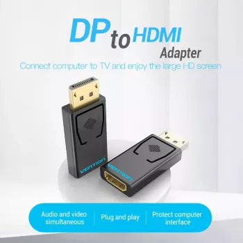 Vention HBKB0 DisplayPort į HDMI adapteris — DP kištukas į HDMI lizdą, juodas, auksuoti kontaktai