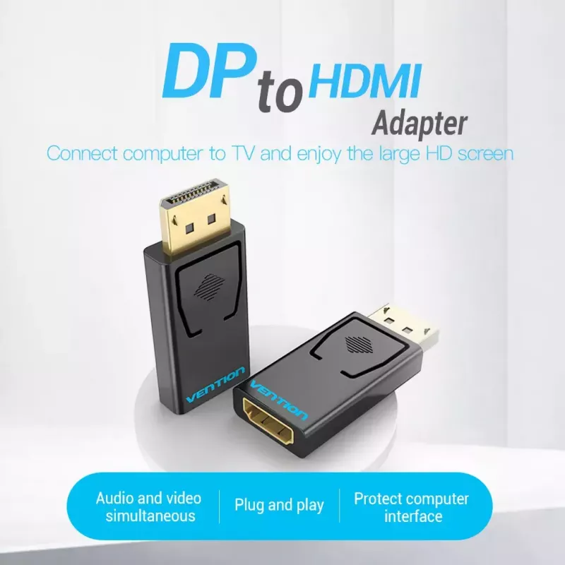 Vention HBKB0 DisplayPort į HDMI adapteris — DP kištukas į HDMI lizdą, juodas, auksuoti kontaktai