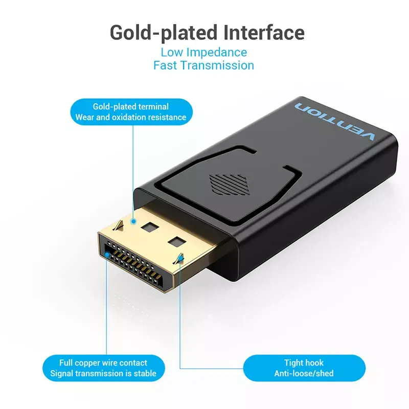 Vention HBKB0 DisplayPort į HDMI adapteris — DP kištukas į HDMI lizdą, juodas, auksuoti kontaktai
