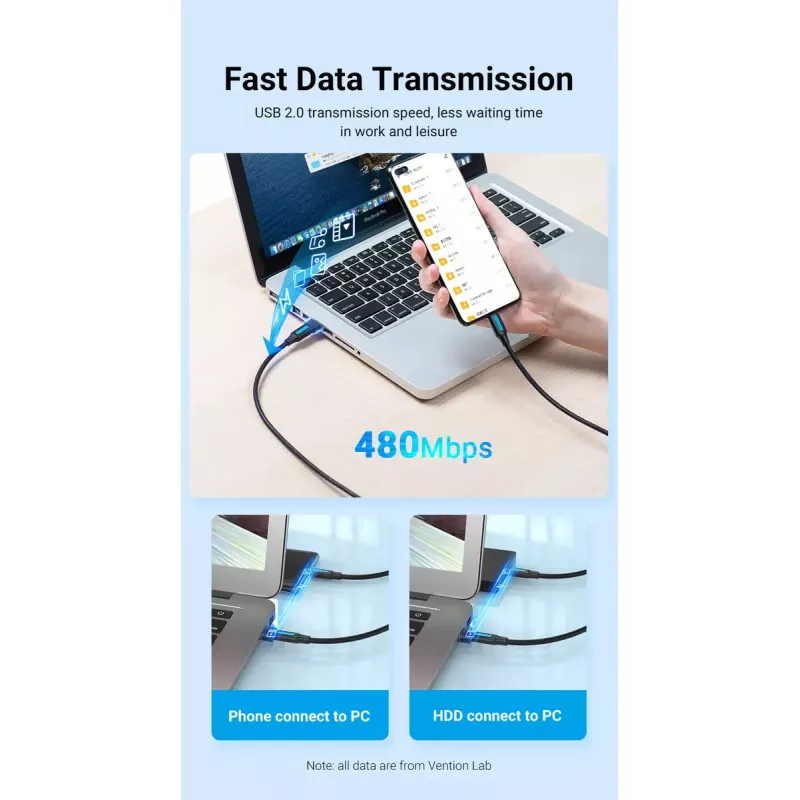 USB adapteris Vention CDWB0 USB 2.0 vyriškas (USB-A) į moterišką USB-C, juodas PVC