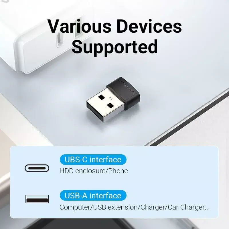 USB adapteris Vention CDWB0 USB 2.0 vyriškas (USB-A) į moterišką USB-C, juodas PVC