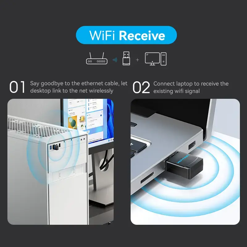 Vention KDSB0 USB Wi-Fi adapteris, dviejų dažnių (2,4G/5G)