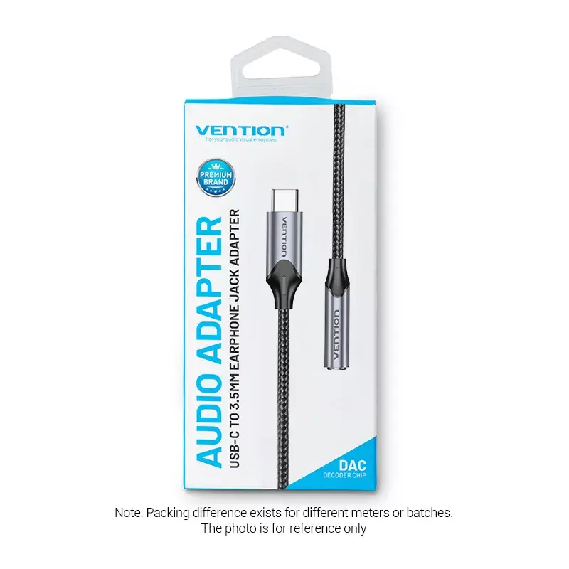 Vention USB-C į 3,5 mm ausinių lizdo adapteris BGMHA, USB Type-C kištukas į 3,5 mm lizdą, 0,1 m, pilkas