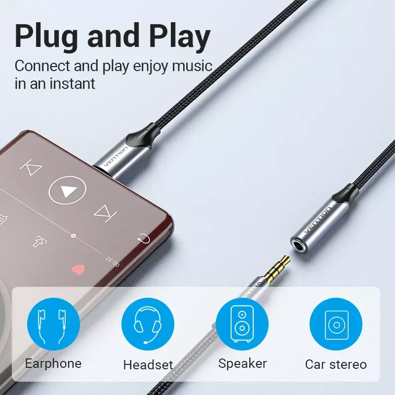Vention USB-C į 3,5 mm ausinių lizdo adapteris BGMHA, USB Type-C kištukas į 3,5 mm lizdą, 0,1 m, pilkas