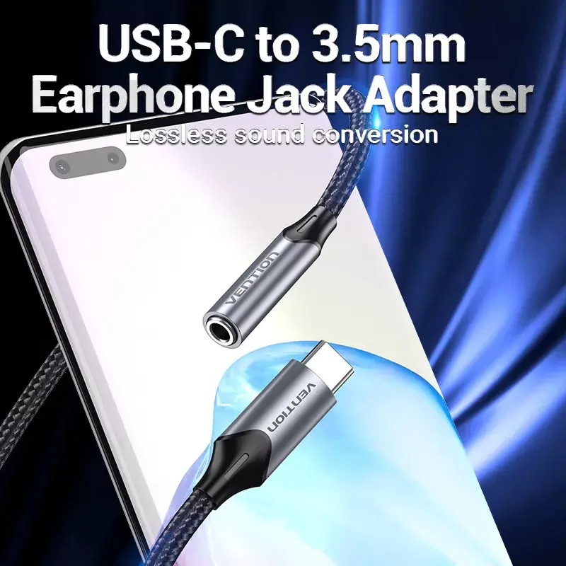 Vention USB-C į 3,5 mm ausinių lizdo adapteris BGMHA, USB Type-C kištukas į 3,5 mm lizdą, 0,1 m, pilkas