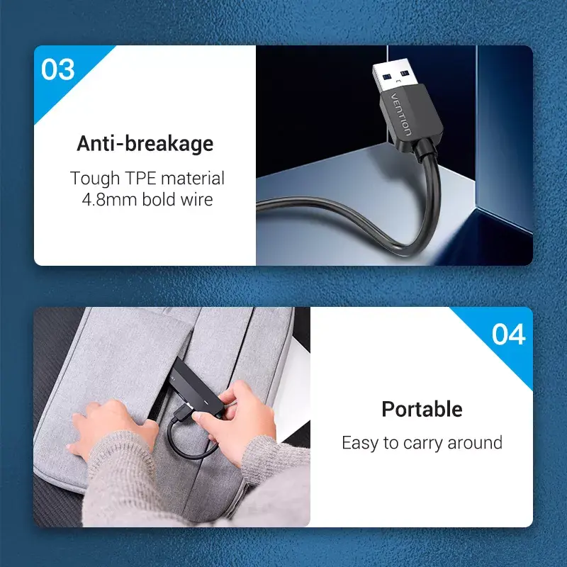 USB 2.0 3 prievadų šakotuvas su Ethernet adapteriu Vention, 100M, juodas