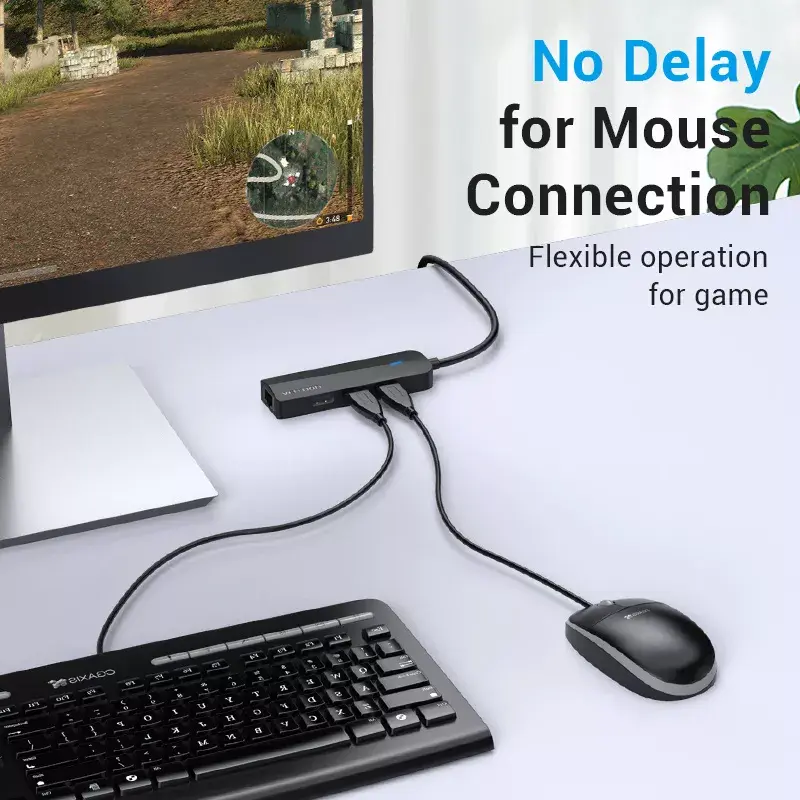 USB 2.0 3 prievadų šakotuvas su Ethernet adapteriu Vention, 100M, juodas