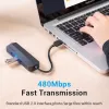 USB 2.0 3 prievadų šakotuvas su Ethernet adapteriu Vention, 100M, juodas
