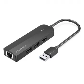 USB 2.0 3 prievadų šakotuvas su Ethernet adapteriu Vention, 100M, juodas