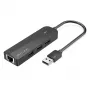 USB 2.0 3 prievadų šakotuvas su Ethernet adapteriu Vention, 100M, juodas
