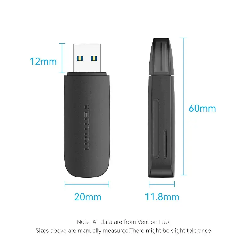 Vention 2-in-1 USB 3.2 Gen 1 (USB 3.0) kortelių skaitytuvas – SD ir MicroSD, juodas, kompaktiškas