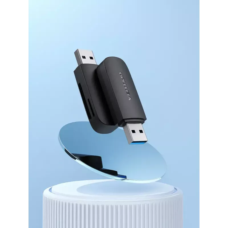 Vention 2-in-1 USB 3.2 Gen 1 (USB 3.0) kortelių skaitytuvas – SD ir MicroSD, juodas, kompaktiškas