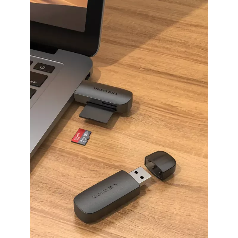 Vention 2-in-1 USB 3.0 A kortelių skaitytuvas SD+TF, USB 3.2 Gen 1, 5000 Mbit/s, juodas