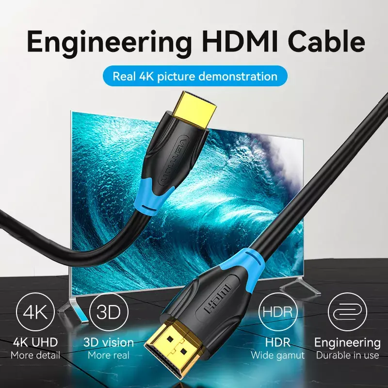 HDMI kabelis Vention 1M Juodas 18 Gbit/s 2.0