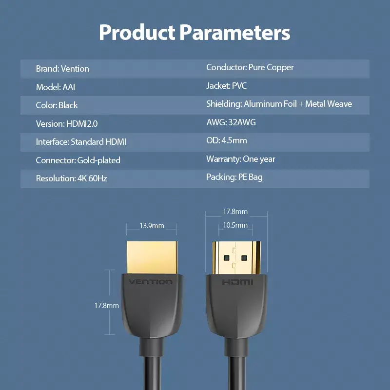 Vention nešiojamas HDMI kabelis 0,5 m juodas HDMI 2.0 18 Gbit/s