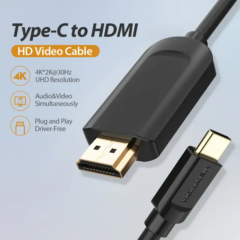 Vention USB-C į HDMI laidas 2 m juodas